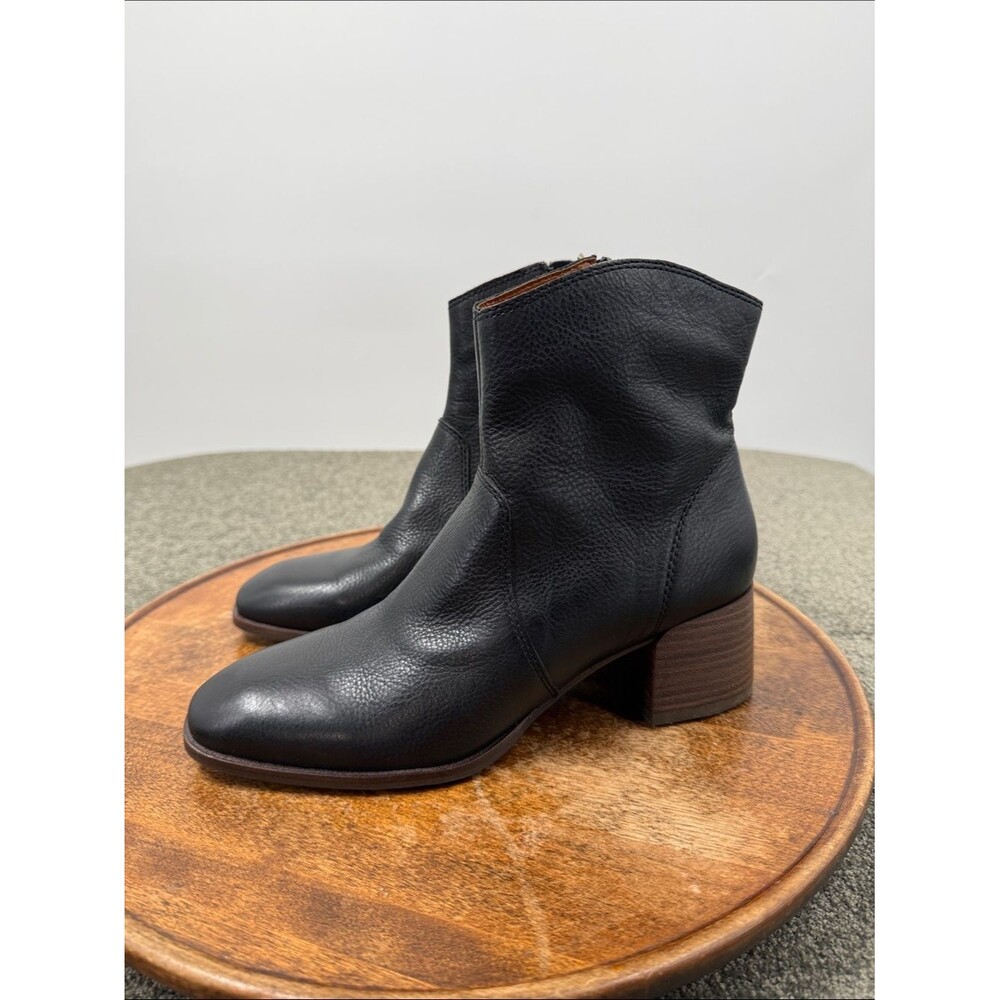 Lucky Brand Boots Wm 8.5 M Laidem Black Leather Ankle Block Heel Ankle
